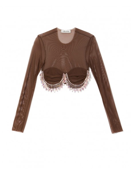 MESH TOP WITH CRYSTALS (brown)