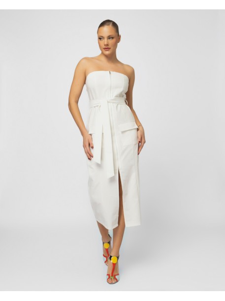 STRAPLESS MIDI DRESS (WHITE) 
